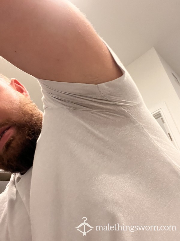 Sweaty White Tee Shirt With Pit Stains