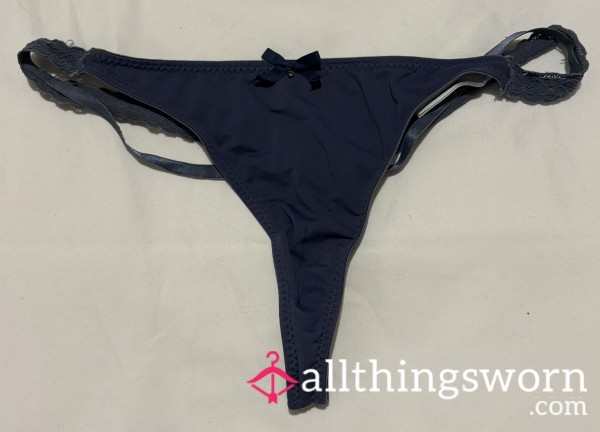 Sweaty Workday Worn Blue Bow Thong 💦 Ready To Post