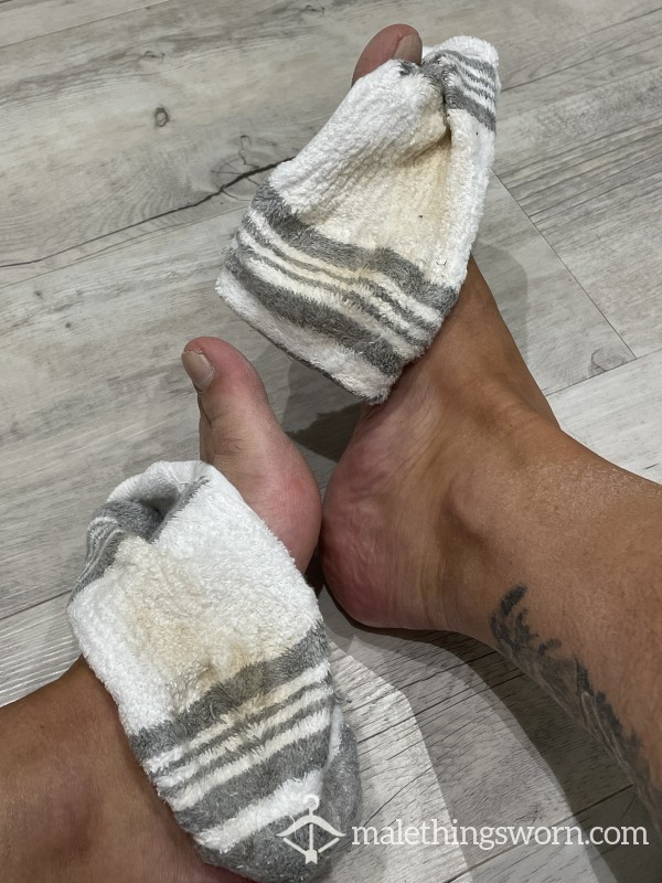 Sweaty Worn White Ankle Sports Socks