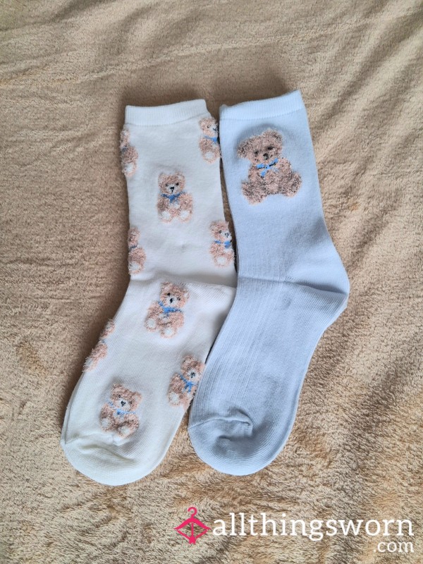 Sweet Blue & White Teddy Socks 🧸| Princess Amelia's Soft Scent ✨️| 24-Hour Wear + Custom Add-Ons