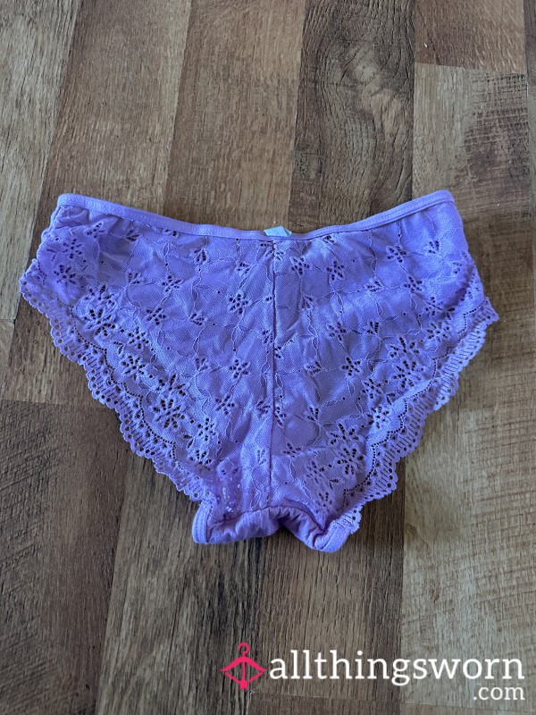 Sweet On The Outside, Filthy On The Inside – Lacy Lilac Granny Panties (Small