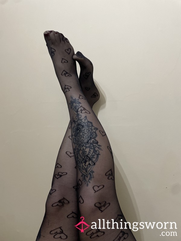 💋 Sweet On The Outside, Sinful Underneath… My Well-worn Love-heart Tights Have Soaked Up Every Secret And Step. Think You Can Handle A Piece Of Me Wrapped In Nylon Temptation? 💕