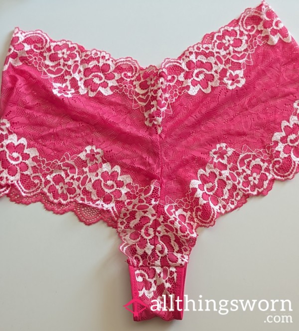 Sweet Pink Lace Knickers With White Flor*l Detail