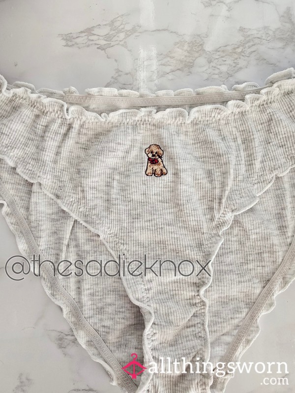 Sweet Puppy Ruffle Grey Panties – Soft, Cute & Worn 💕