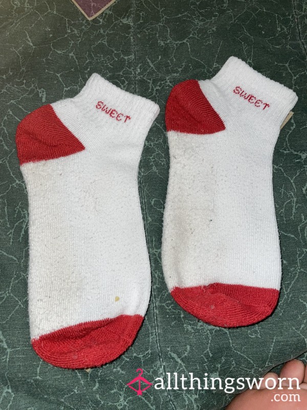 “Sweet” Red & White Socks♥️