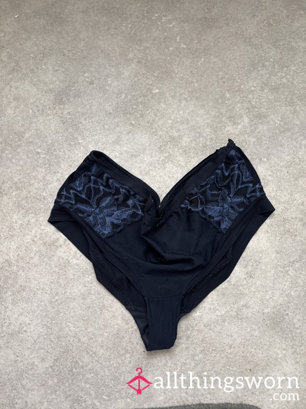 24hr Worn Blue Lace Cheeky Panties  - Obvious Stains And Musk