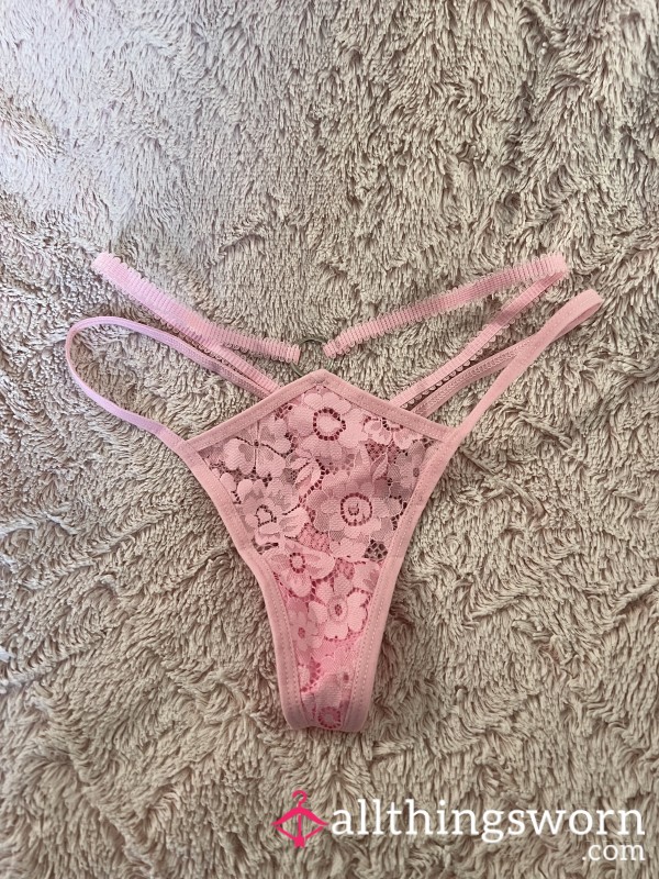 Sweet & Strappy Baby Pink Lace Thong – Worn To Your Liking! 💕