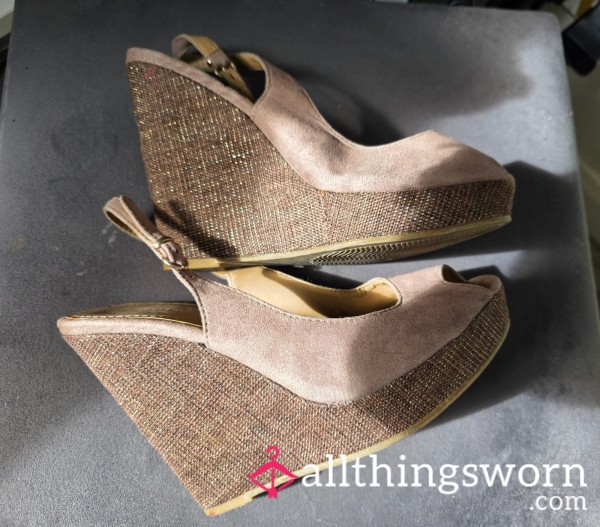 Tall Tan Suede Wedge Heels, The Going Out Pair