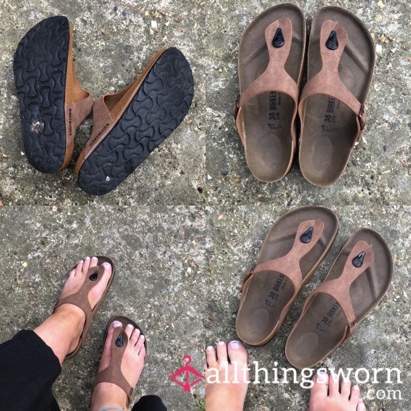 Tan Birkenstock Flipflops 🤎 Smelly And Well Worn