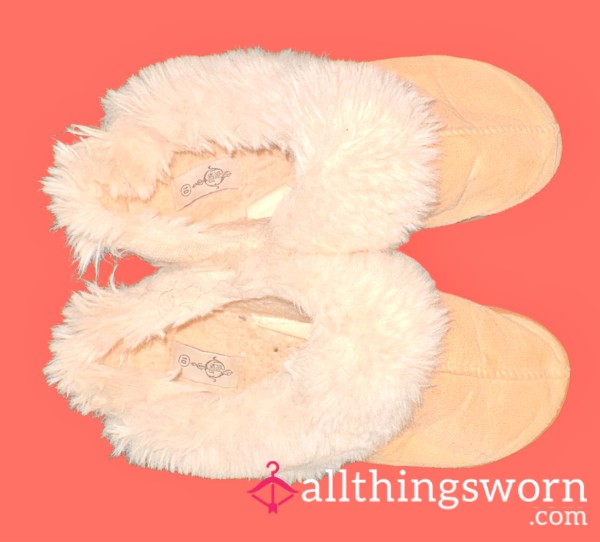 Tan Fuzzy Slippers Shoes