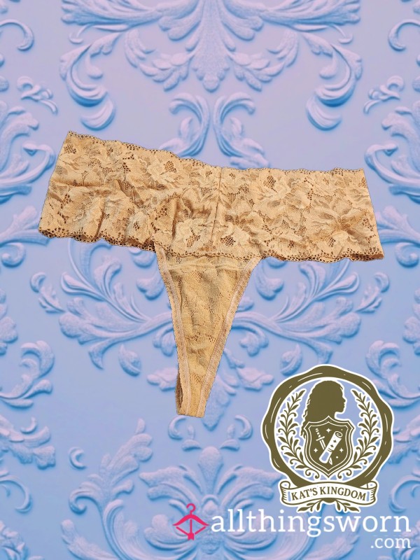 Tan Nude High-waisted Lace Top Cotton Gusset VS Thong