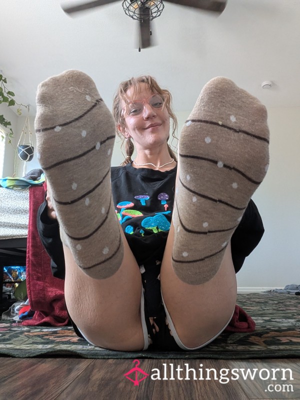 Tan Polka Dot Striped Socks