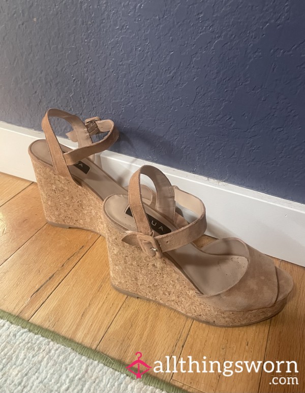 Tan Velvet Aqua Wedges