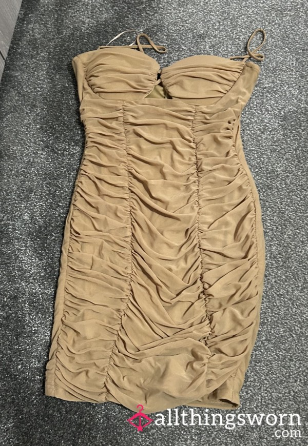 Tan/Camel Ruched Bodycon Dress ~ 1 Day Wear