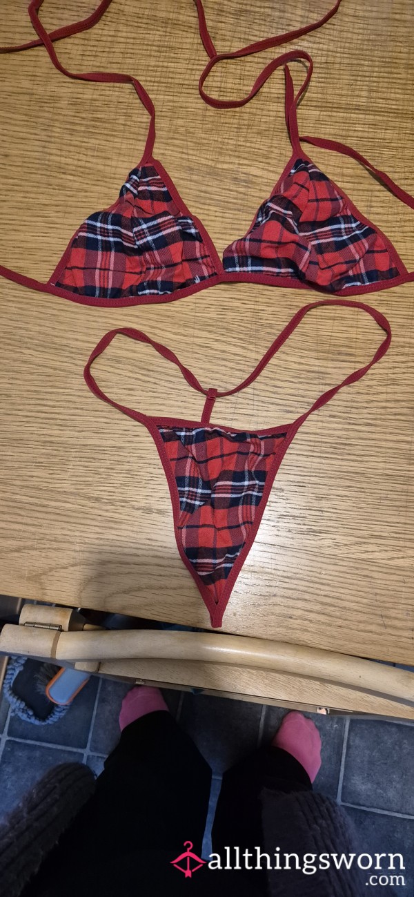 Tartan Bra And GString Set