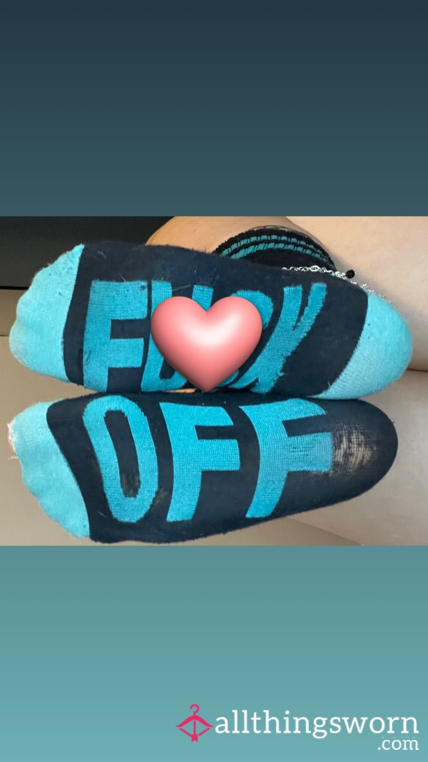 Tattered “F Off” Crew Socks