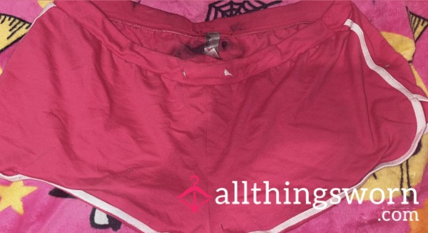 (TATTOO INK STAINED) SWEATY AF Size Large Hot Pink Booty Gym Shorts 💖👀