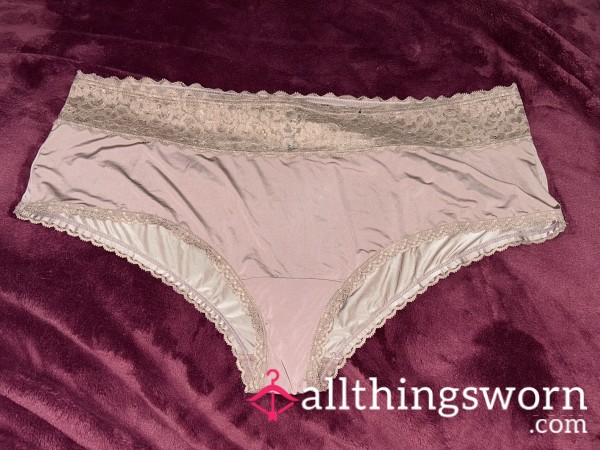 ~TAUPE BROWN SATIN LACE TRIM CHEEKY PANTY~