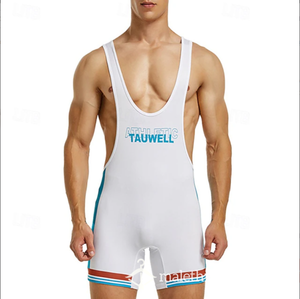 Tauwell Athletic Men's White Wrestling Singlet Jumpsuit Leotard (M) - Ready To Be Customised For You!