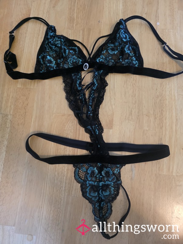 💎 Teal & Black Lace Bodysuit – Worn In My Profile Pic 💋