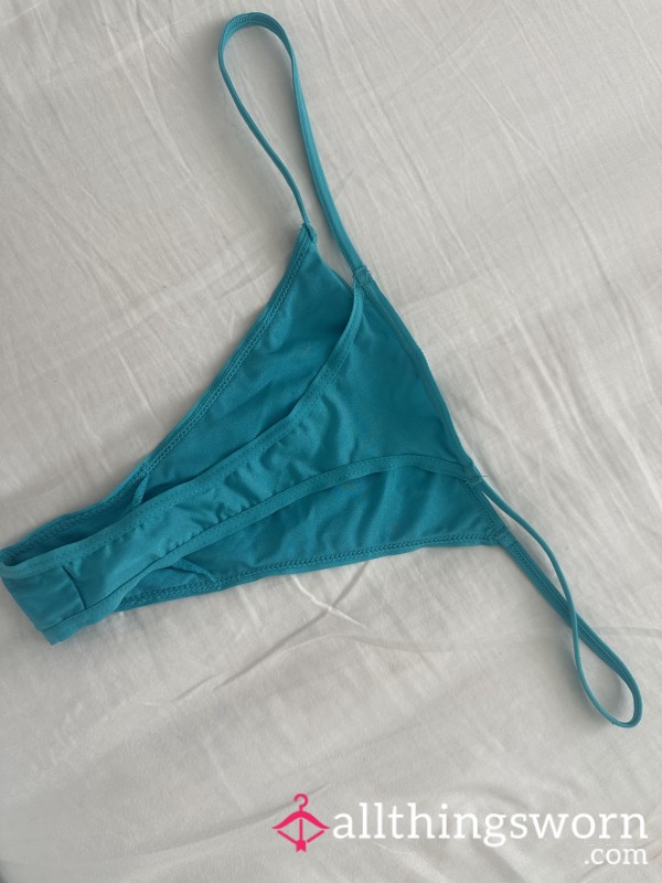 Teal Blue Loved Satin Feel Thong