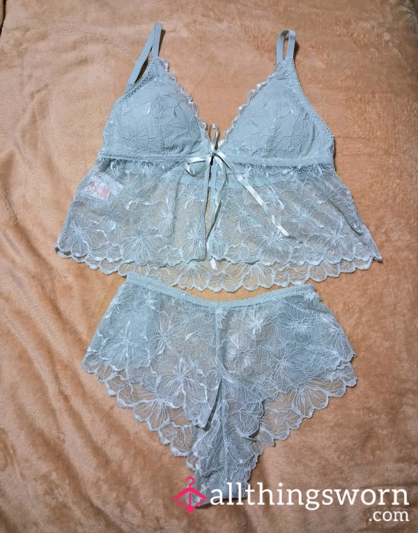 Teal Green Bralette And Lace Panty Lingerie Set | 24 Hour Wear