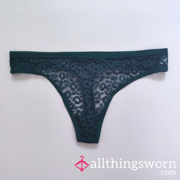 Teal Green Leopard Lace Thong