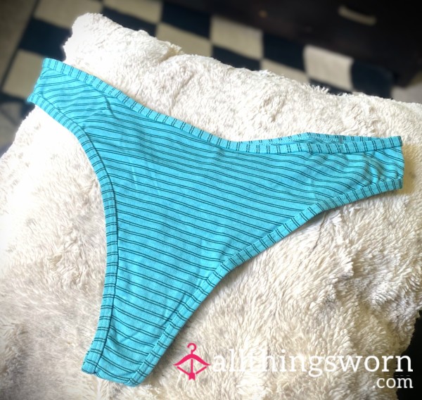 Teal Striped Thong