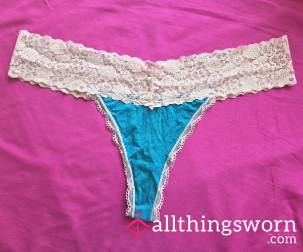 Teal Thong With Cream Lace