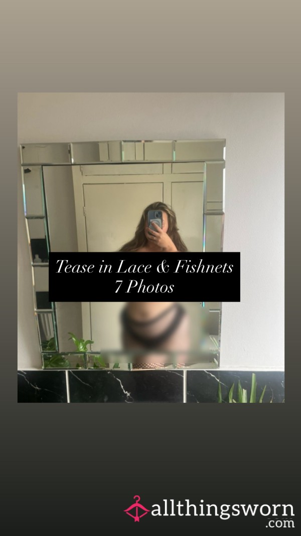 Tease In Lace & Fishnets – 7-Photo Set (No Face/No Nudity)