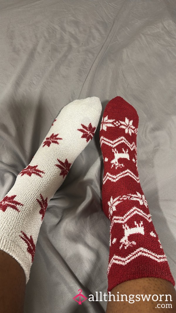 Teasing Mismatched Festive Fluffy Socks - 4 Years Worn 🎄💕