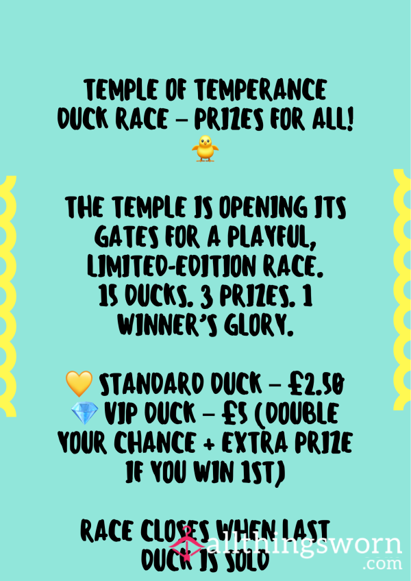 Temple Of Temperance Duck Race – PRIZES FOR ALL!! 🐥
