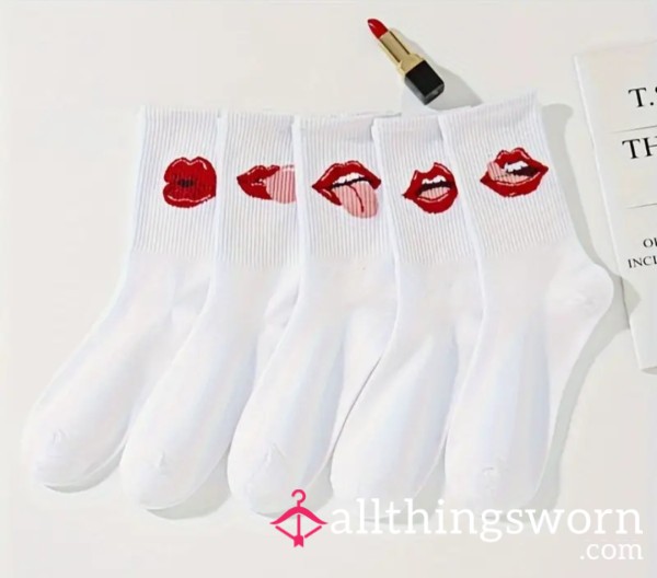 Temptation White Socks With Lips🫦🥵