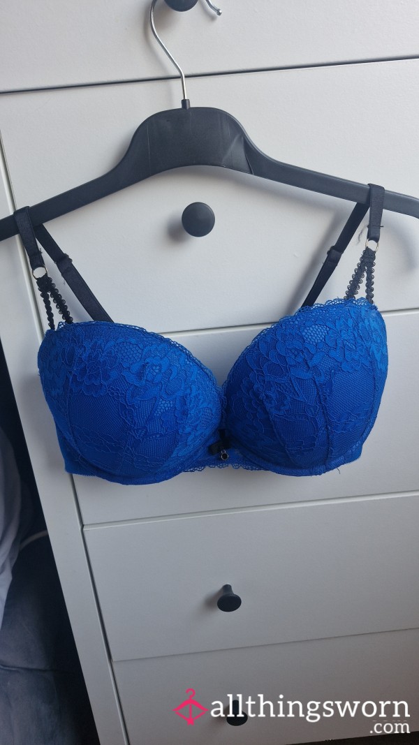 💙 Tempting Blue Lace Bra – Worn Just For You 💙