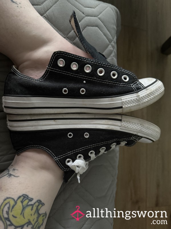 Tempting Cla**ics: Worn Converse Black And White Chuck Taylors For Your Desires! ✨👟