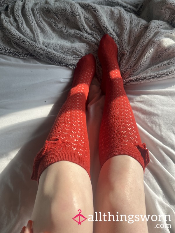 Terracotta Burnt Orange Knee High Bow Socks 3 Day Wear