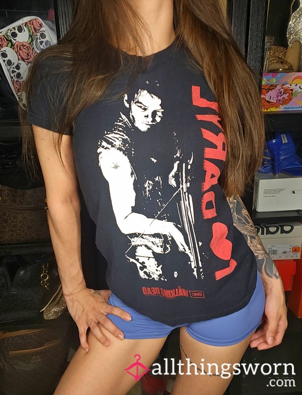 🧟‍♀️The Walking Dead 'I Love Daryl' Graphic Old Well Worn T-Shirt Cotton Back Top Asian Japanese Tattooed Gym Girl Fitness Workout Model Personal Trainer