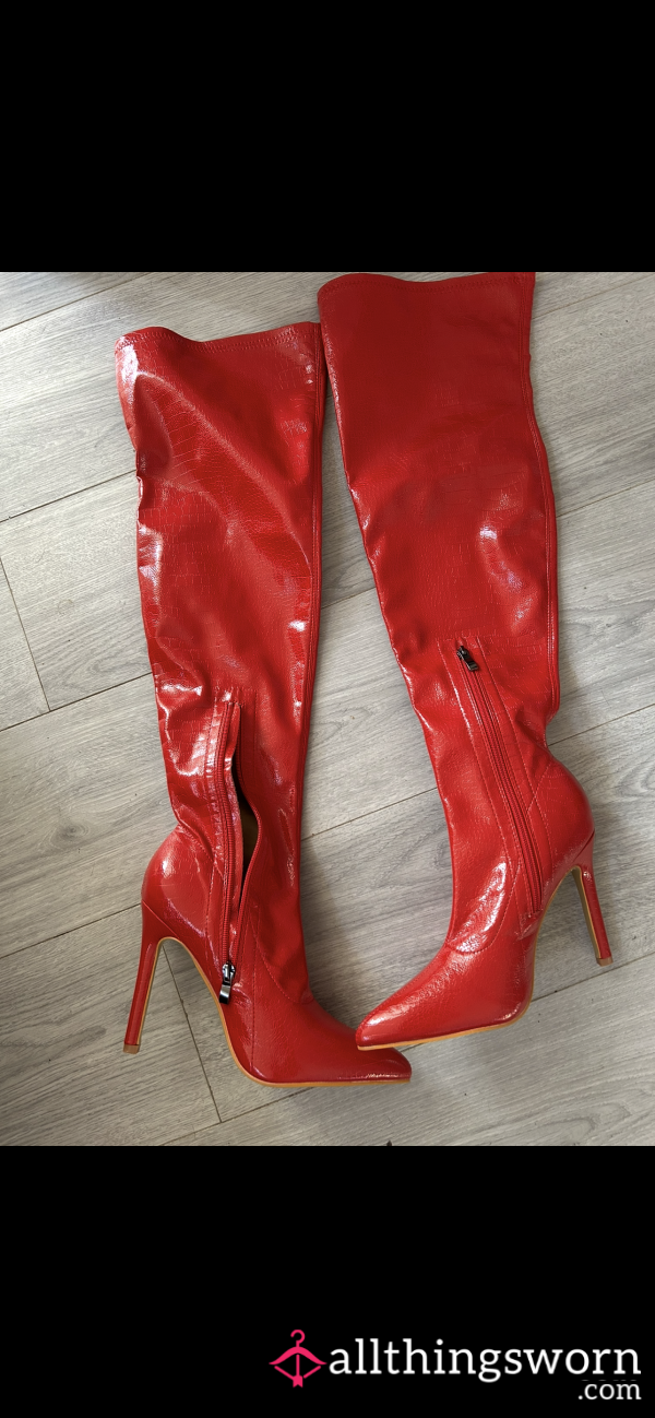 These Red Thigh High Boots . Take S**y To The Next Level