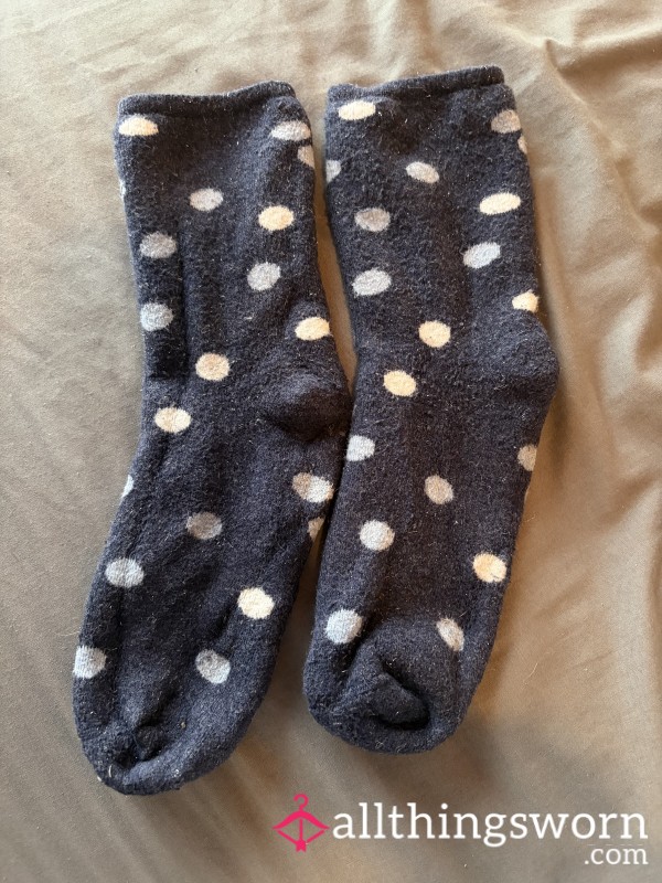 Thick Blue Fluffy Socks Worn For 24 Hours