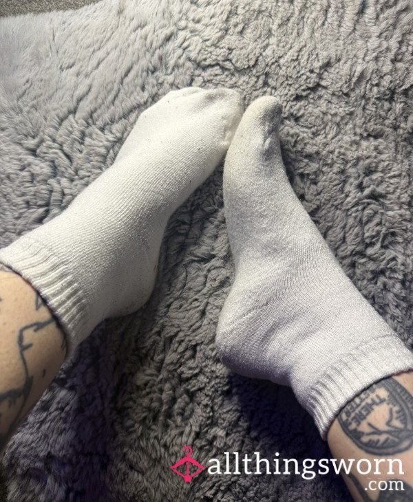 Thick Crew Length White Socks