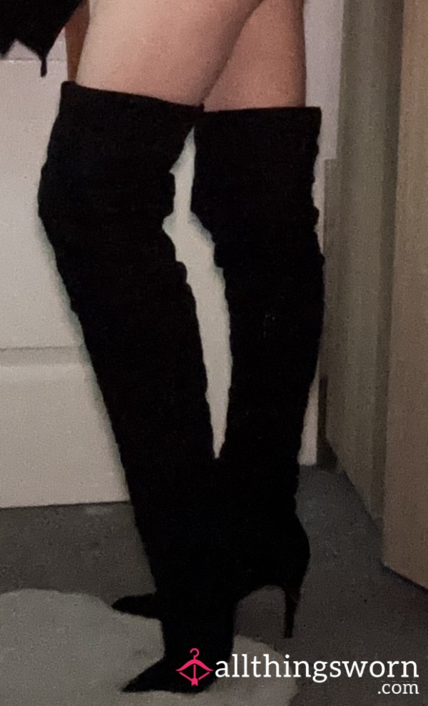 Thigh High Black Suedette Boots