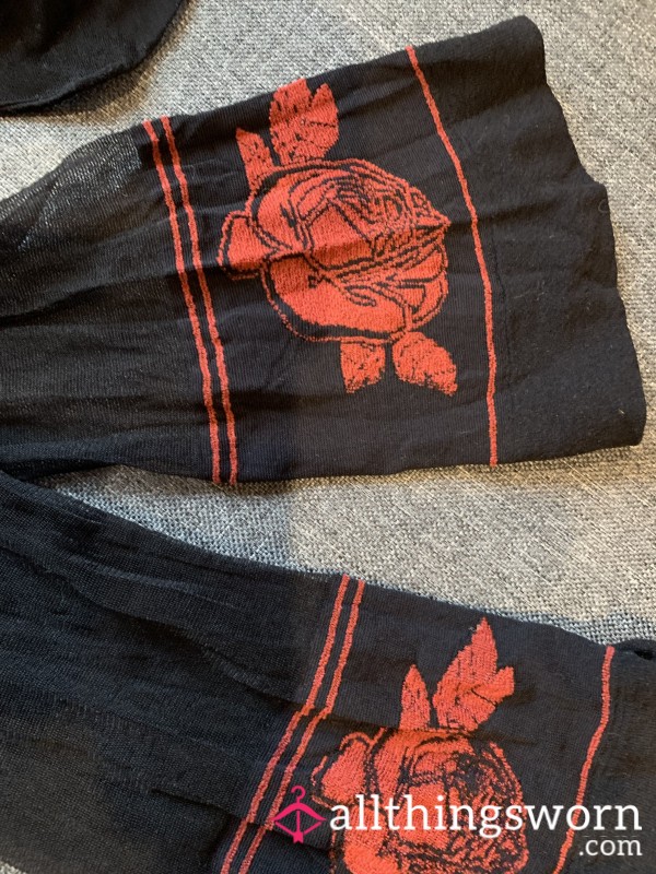 Thigh High Sheer Pantyhose With Rose Detail