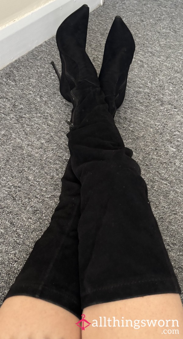 Thigh High S**y Black Suede Boots
