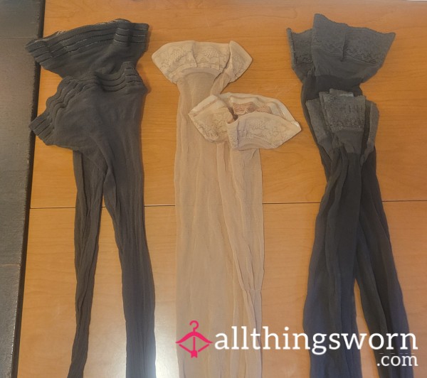 Thigh High Sheer Stockings - 1 Nude, 2 Dark Grey