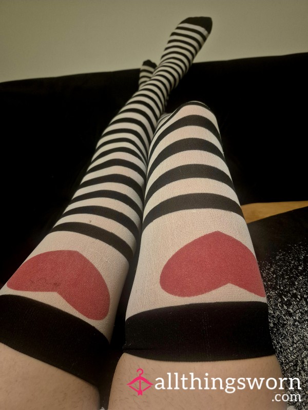 Thigh High Stripes And Hearts Socks