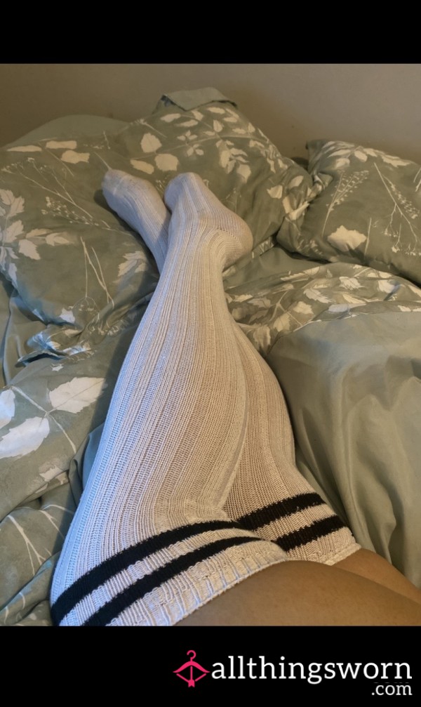 Thigh High White & Black Socks 2 Day Wear ❤️
