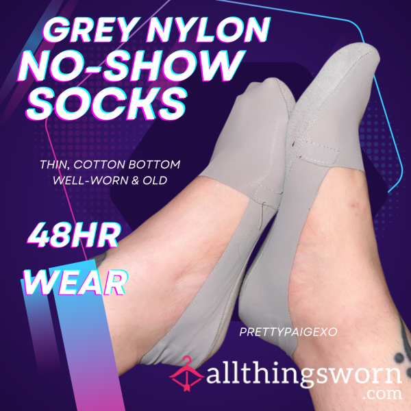 Thin Nylon No Show Socks 👣 Faded Grey, Cotton Bottom 🩶 Well-worn & Old, Worn 48hrs