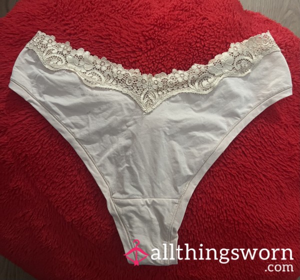 Thin Soft Cream Color Thong With Lace