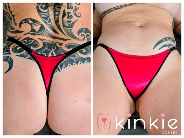 (NS) Damp Thong For Sale ! - Well Worn Dirty Red Silky Thong Panties With Alex's Scent - 48 Hour Wear