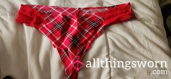Thong Red Plaid & Lace VS 3 Days Worn 🤤